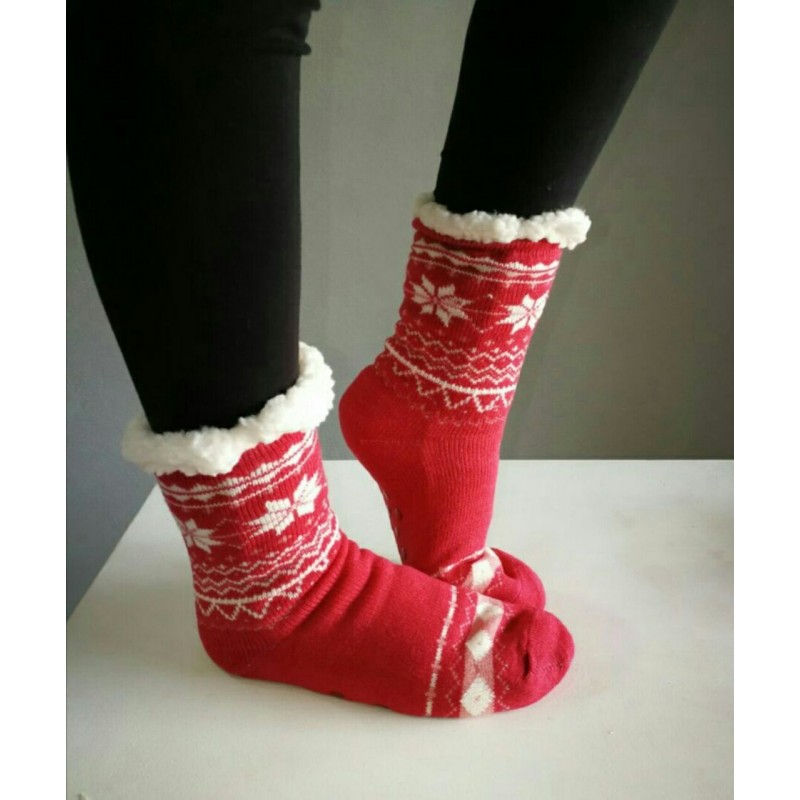 Fluffy Slipper Socks - Plain (Off Red)