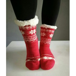 Fluffy Slipper Socks - Plain (Off Red)