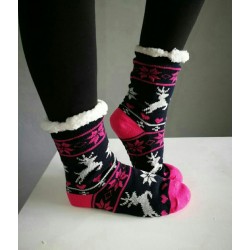 Fluffy Slipper Socks - Reindeer (Black with Pink)