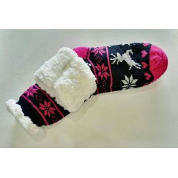Fluffy Slipper Socks - Reindeer (Black with Pink)