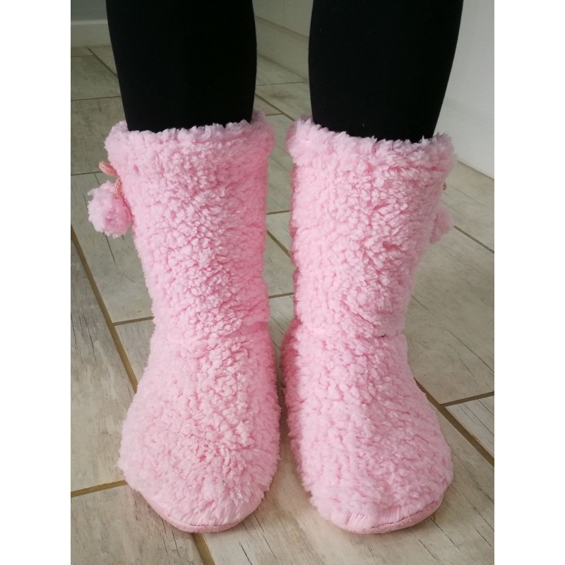 Soft Fleece Plush Slipper Boots - Pink