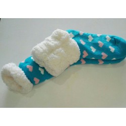 Fluffy Slipper Socks - Hearts (Turquiose)
