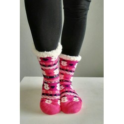 Fluffy Slipper Socks - Snowmen (Pink)
