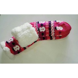 Fluffy Slipper Socks - Snowmen (Pink)