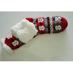 Fluffy Slipper Socks - Snowmen (Red)