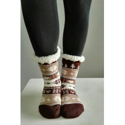 Fluffy Slipper Socks - Christmas (Brown)