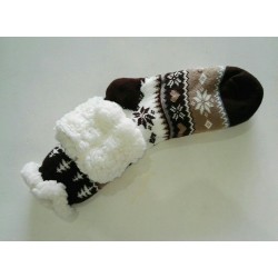 Fluffy Slipper Socks - Christmas (Brown)