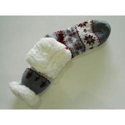 Fluffy Slipper Socks - Christmas (Grey with Maroon)