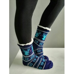 Fluffy Slipper Socks - Reindeer (Blue)