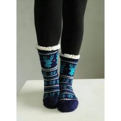 Fluffy Slipper Socks - Reindeer (Blue)