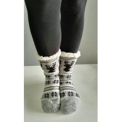 Fluffy Slipper Socks - Reindeer (Grey with Black)