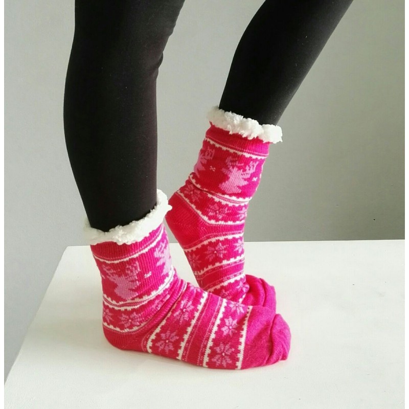 Fluffy Slipper Socks - Reindeer (Pink)