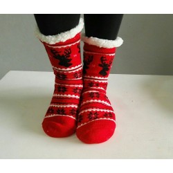 Fluffy Slipper Socks - Reindeer (Red)