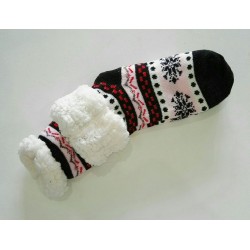 Fluffy Slipper Socks - Snowflake (Black with Soft Pink)