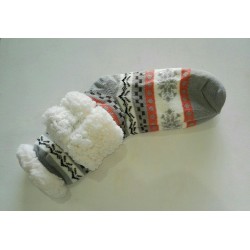 Fluffy Slipper Socks - Snowflake (Grey with White & Orange)