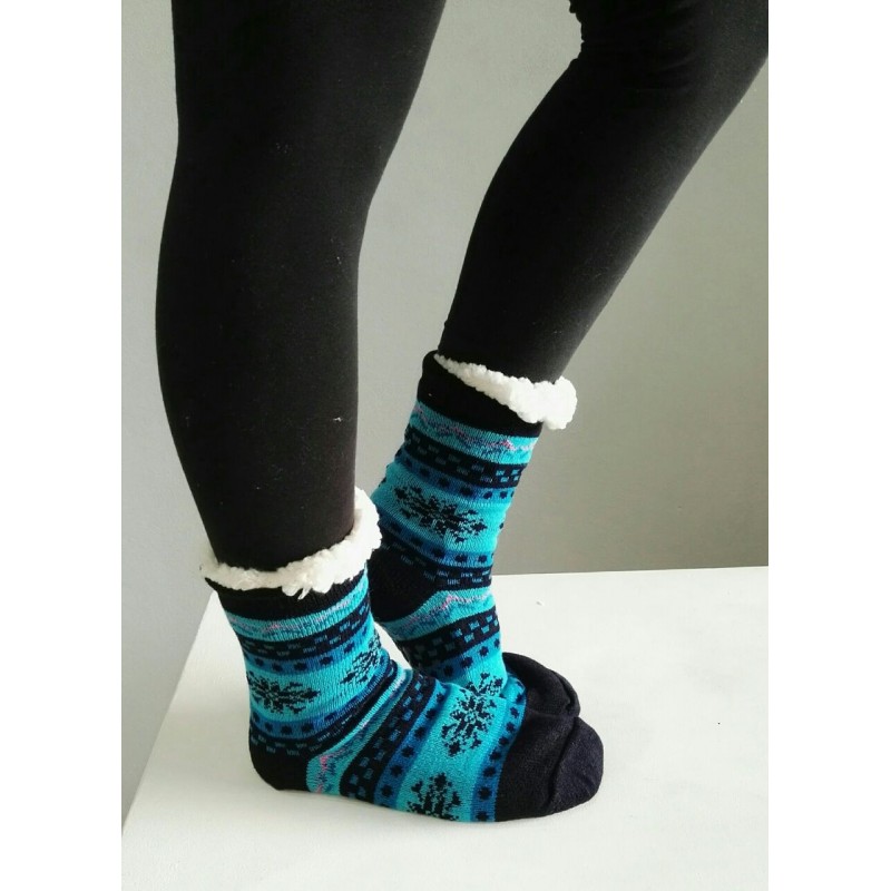 Fluffy Slipper Socks - Snowflake (Navy)