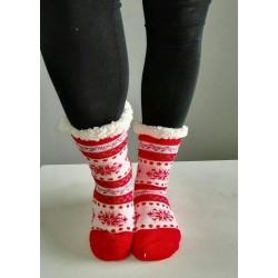 Fluffy Slipper Socks - Snowflake (Red with Pink)