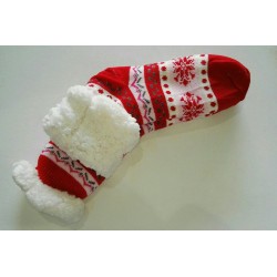 Fluffy Slipper Socks - Snowflake (Red with Pink)