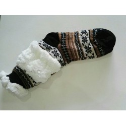 Fluffy Slipper Socks - Stripes (Black with Brown)