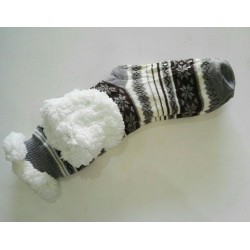 Fluffy Slipper Socks - Stripes (Grey with Brown)