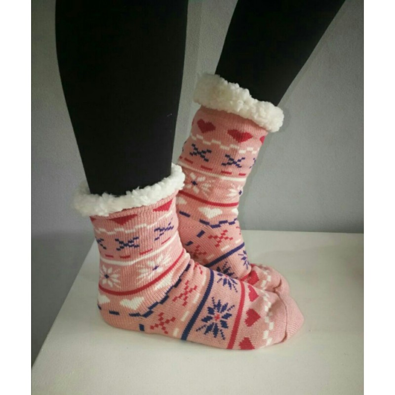 Fluffy Slipper Socks - Multi Design (Pink)