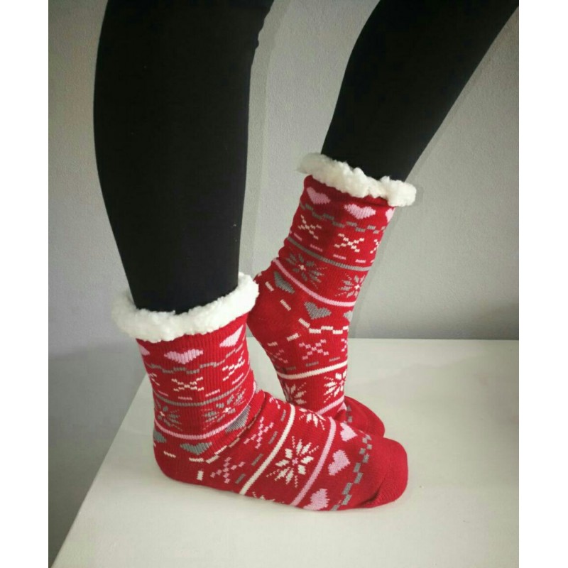 Fluffy Slipper Socks - Multi Design (Red)