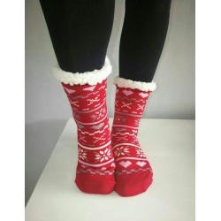 Fluffy Slipper Socks - Multi Design (Red)