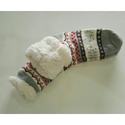 Fluffy Slipper Socks - Snowflake (Grey with White & Red)
